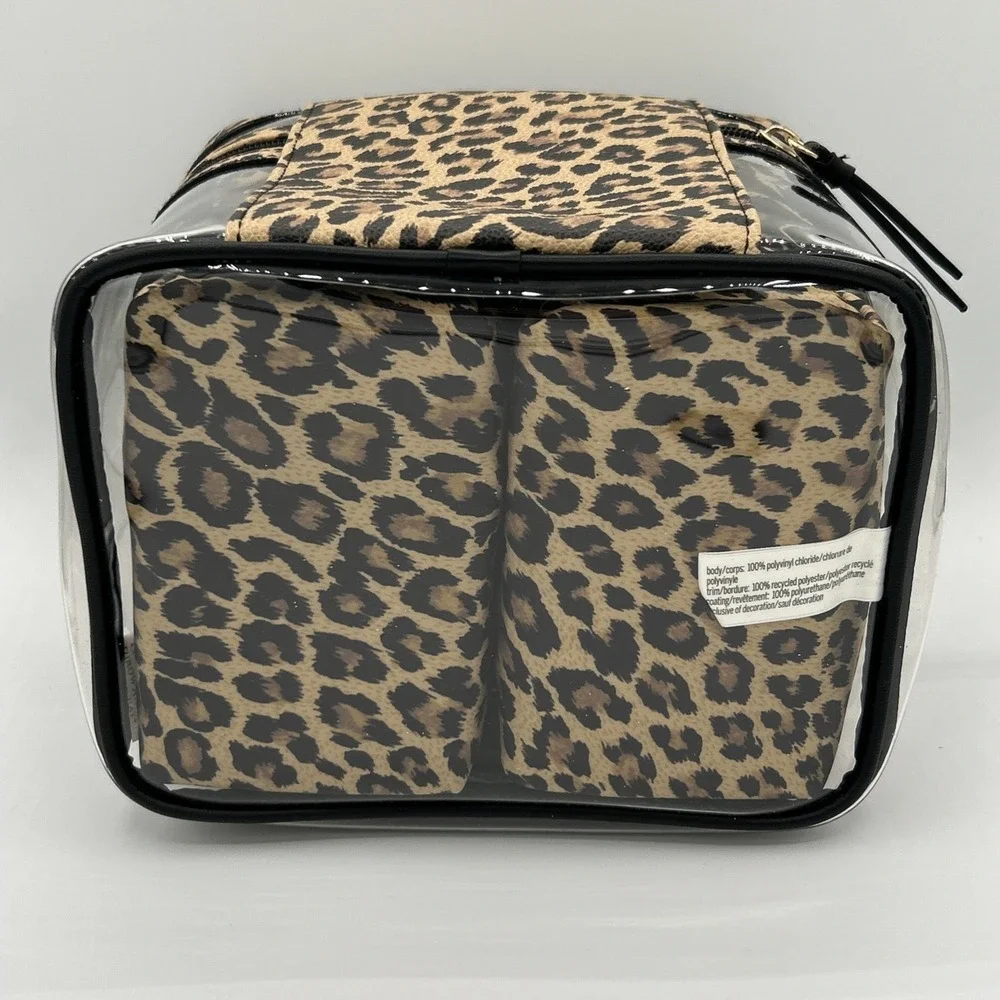 Victoria's Secret Leopard Print 4-in-1 Makeup Bag Set Clear Train Case NWT